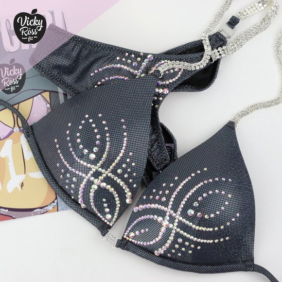 Black Glam Rhinestone Fitness Competition Suit